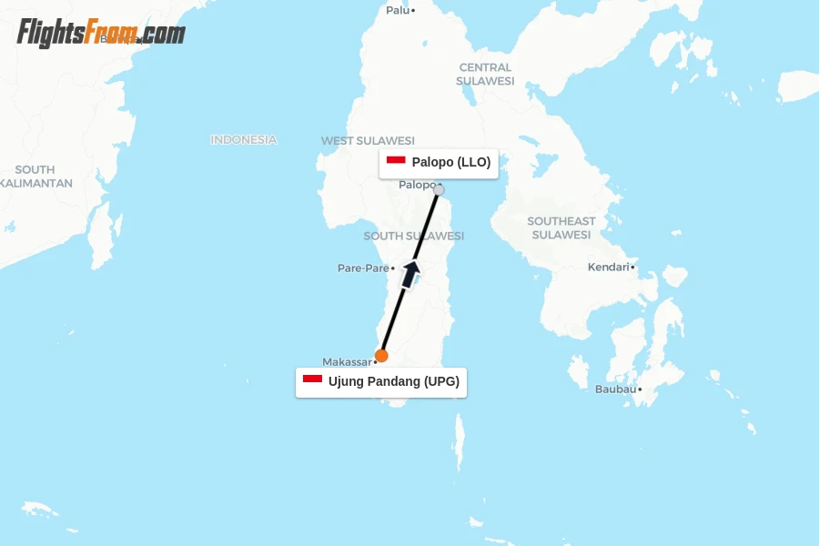 Flights from Ujung Pandang to Palopo route map