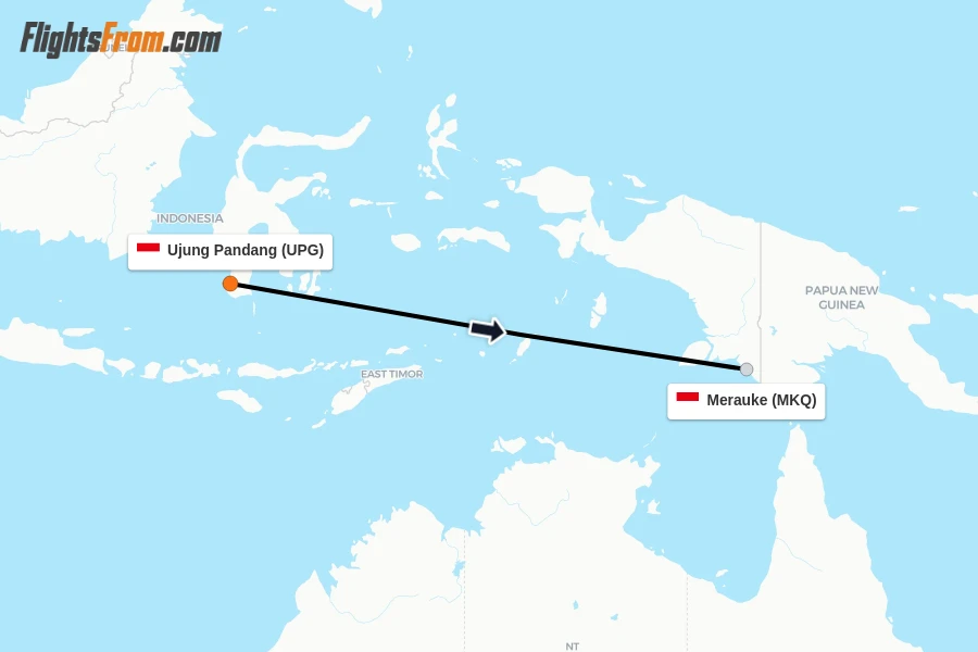 Flights from Ujung Pandang to Merauke route map