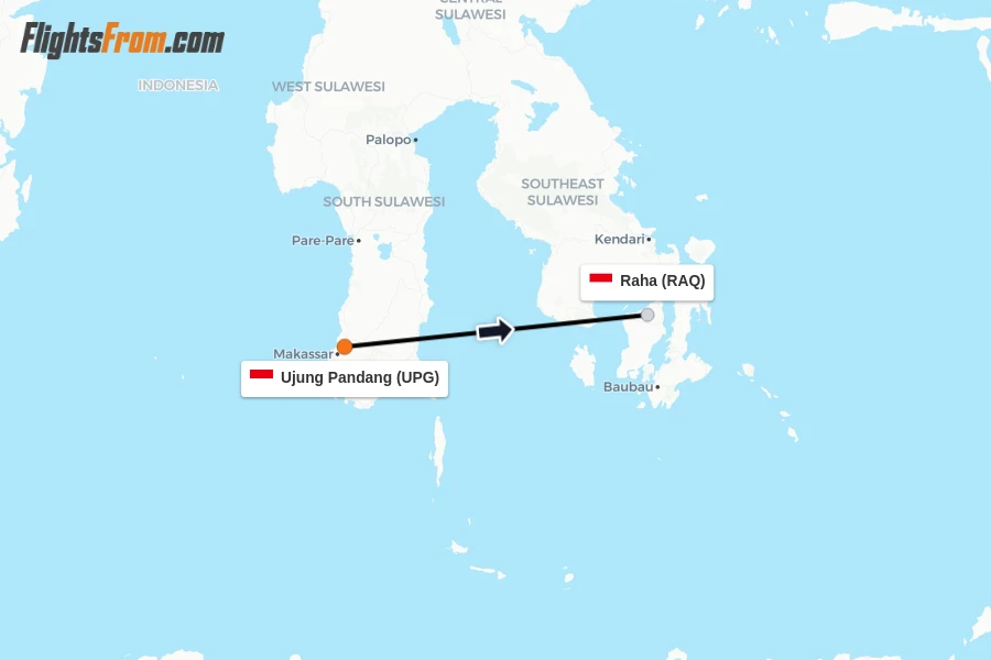 Flights from Ujung Pandang to Raha route map