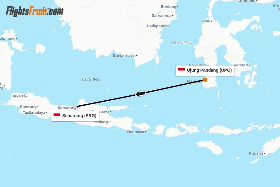 Flights from Ujung Pandang to Semarang route map
