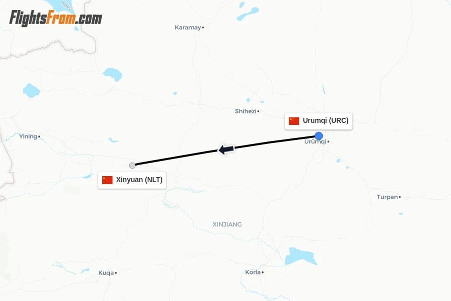 Flights from Urumqi to Xinyuan route map