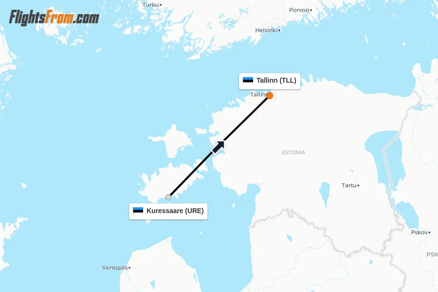 Flights from Kuressaare to Tallinn route map