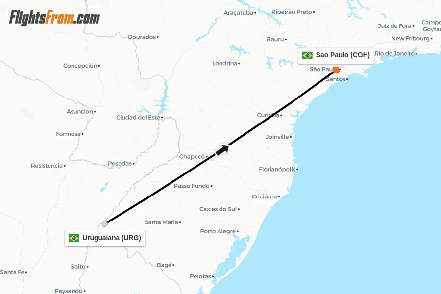 Flights from Uruguaiana to Sao Paulo route map