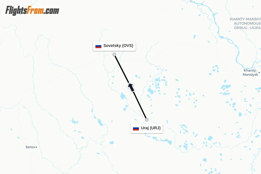Flights from Uraj to Sovetsky route map
