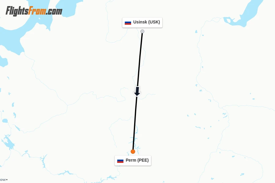 Flights from Usinsk to Perm route map