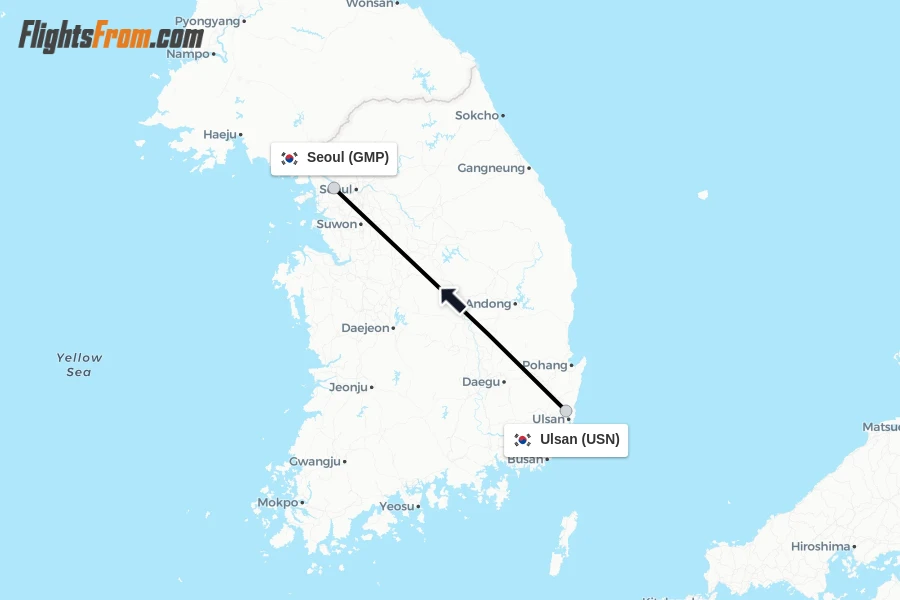 Flights from Ulsan to Seoul route map