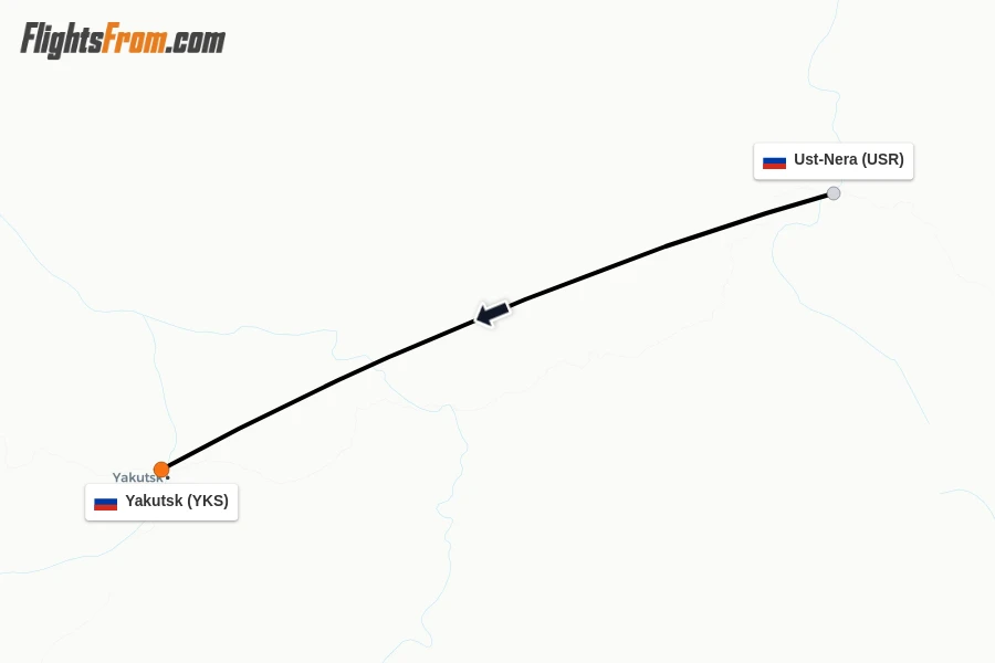 Flights from Ust-Nera to Yakutsk route map
