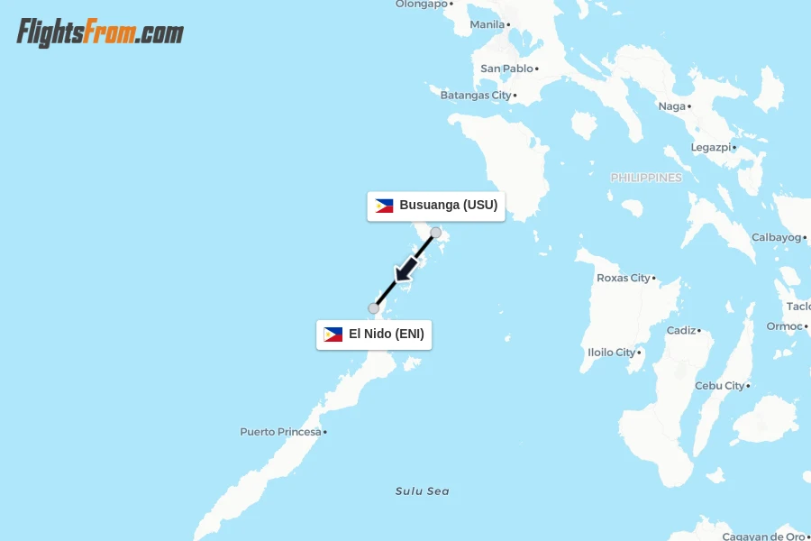 Flights from Busuanga to El Nido route map