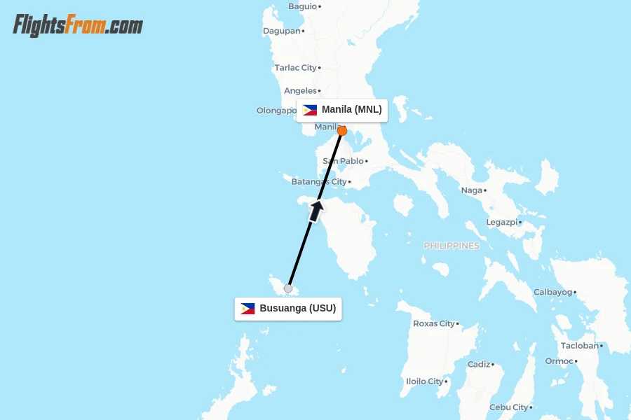 Flights from Busuanga to Manila route map
