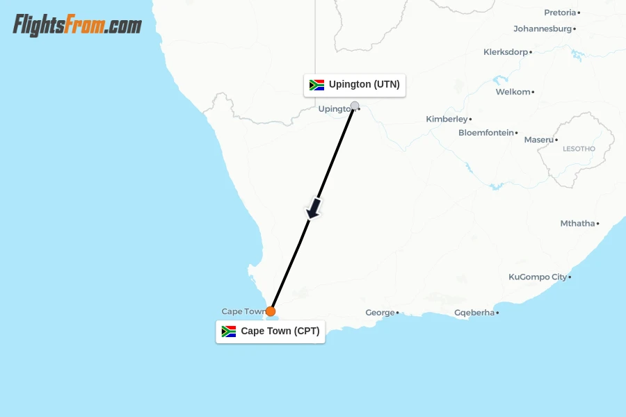 Flights from Upington to Cape Town route map