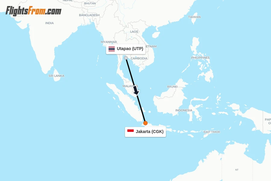 Flights from Utapao to Jakarta route map