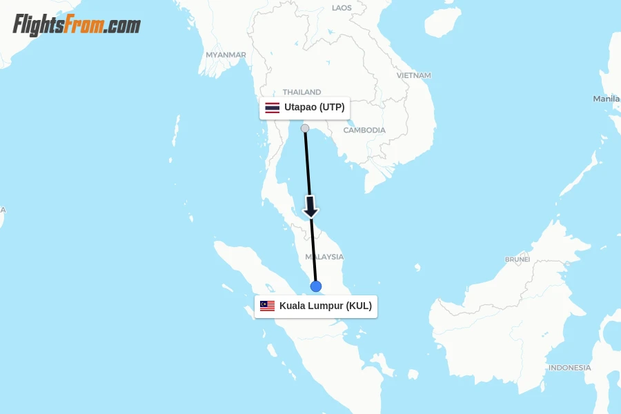 Flights from Utapao to Kuala Lumpur route map