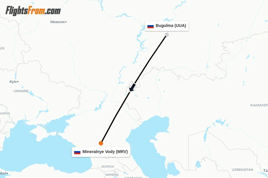 Flights from Bugulma to Mineralnye Vody route map