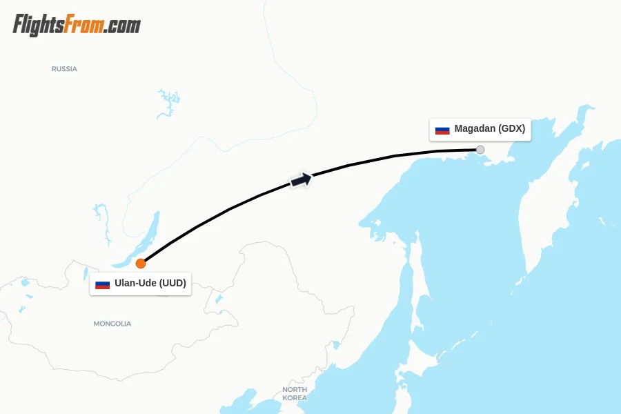 Flights from Ulan-Ude to Magadan route map