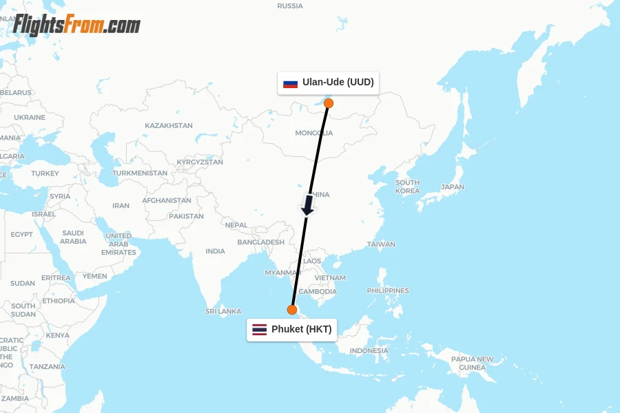 Flights from Ulan-Ude to Phuket route map