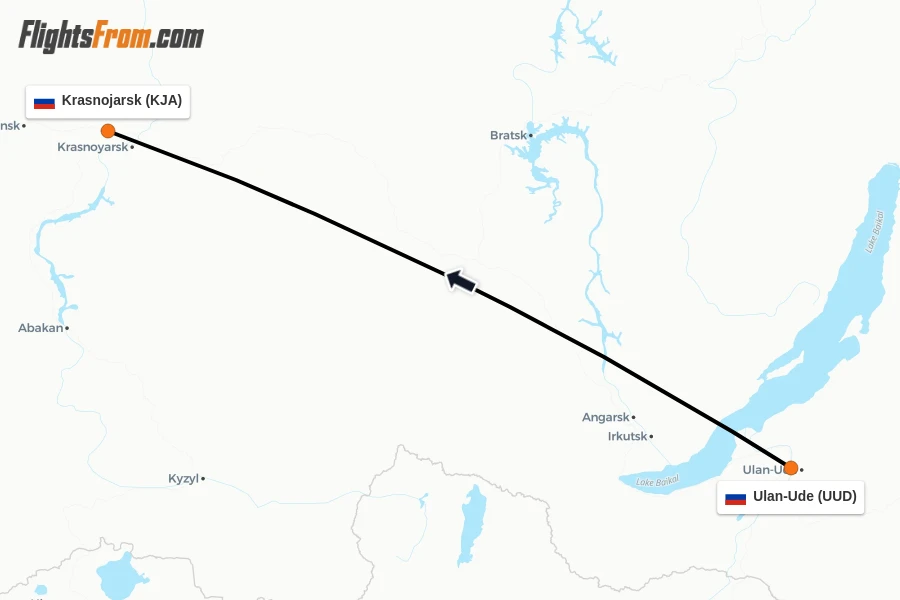 Flights from Ulan-Ude to Krasnojarsk route map