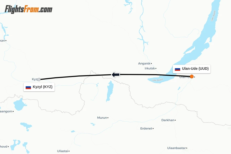 Flights from Ulan-Ude to Kyzyl route map