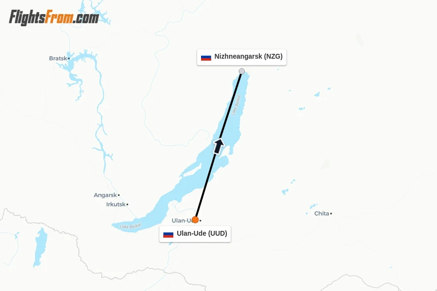 Flights from Ulan-Ude to Nizhneangarsk route map