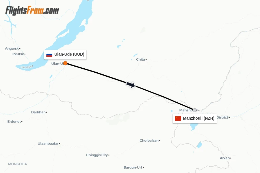 Flights from Ulan-Ude to Manzhouli route map