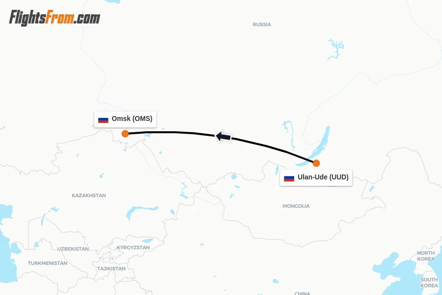 Flights from Ulan-Ude to Omsk route map
