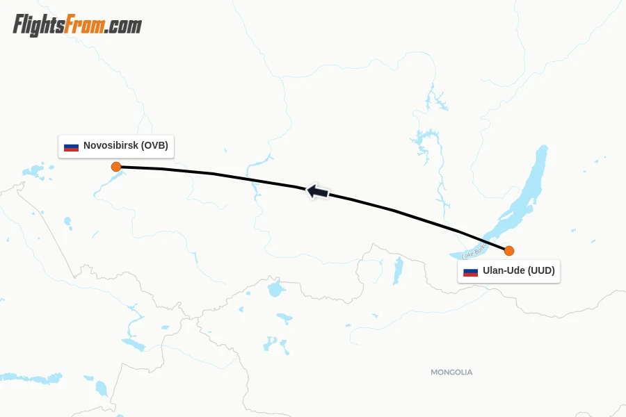 Flights from Ulan-Ude to Novosibirsk route map