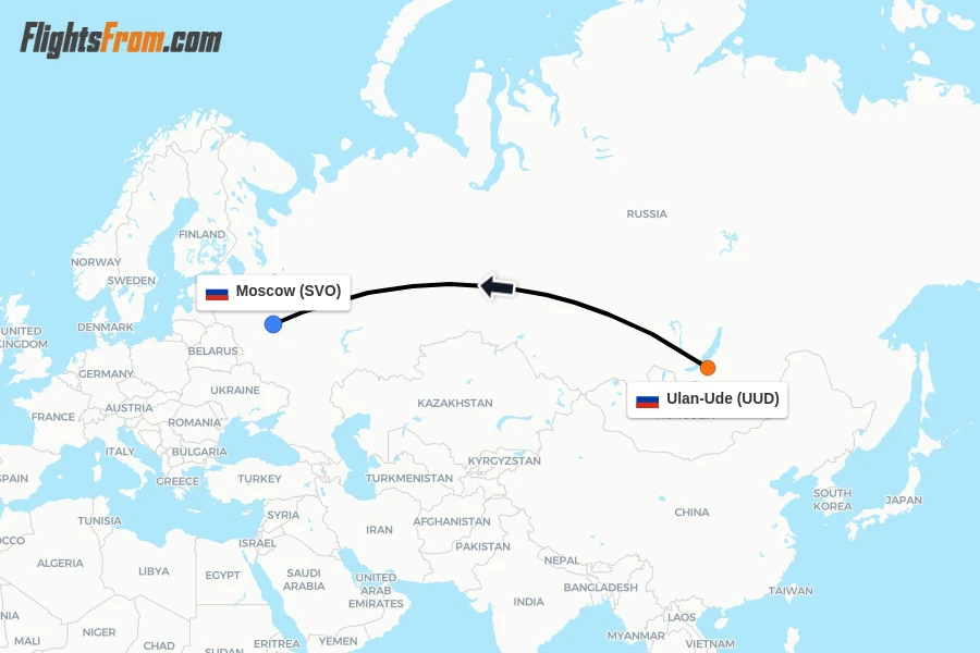 Flights from Ulan-Ude to Moscow route map