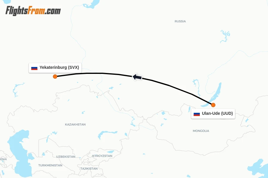 Flights from Ulan-Ude to Yekaterinburg route map