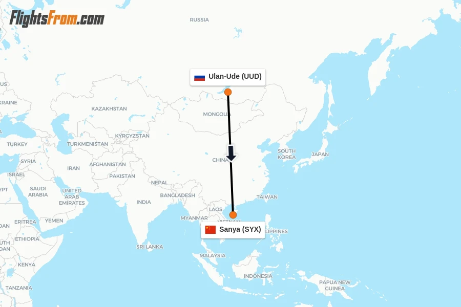 Flights from Ulan-Ude to Sanya route map