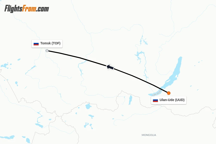 Flights from Ulan-Ude to Tomsk route map