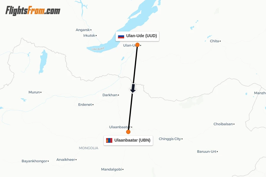 Flights from Ulan-Ude to Ulaanbaatar route map