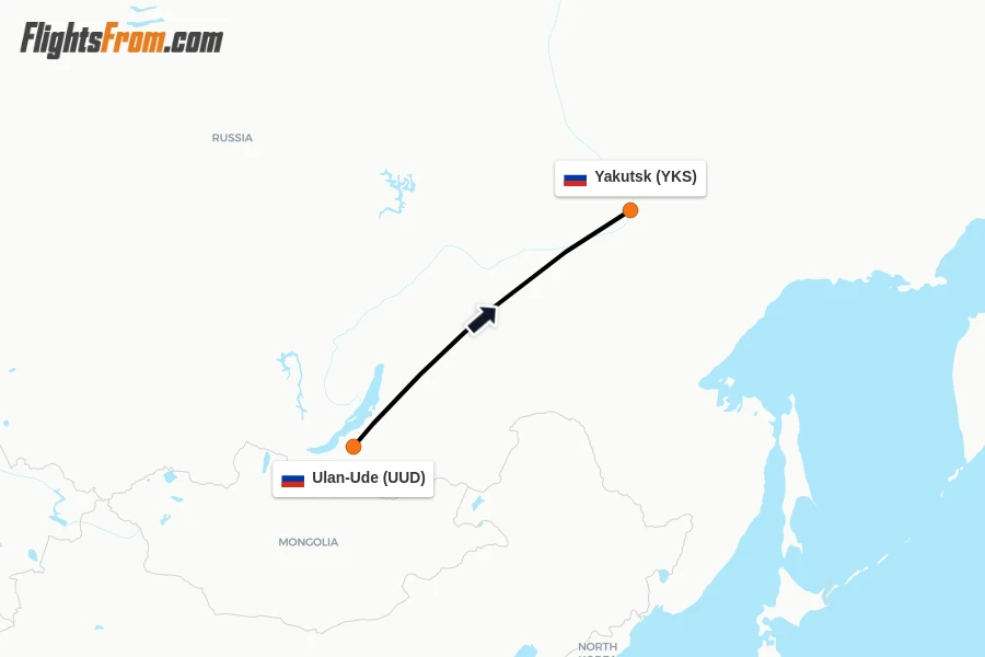 Flights from Ulan-Ude to Yakutsk route map