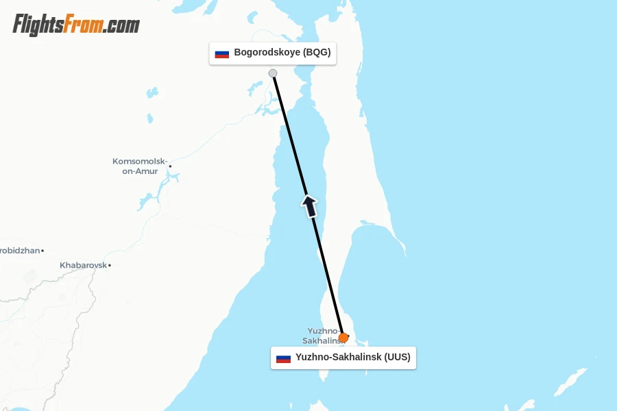 Flights from Yuzhno-Sakhalinsk to Bogorodskoye route map