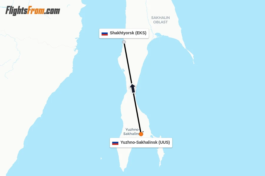 Flights from Yuzhno-Sakhalinsk to Shakhtyorsk route map
