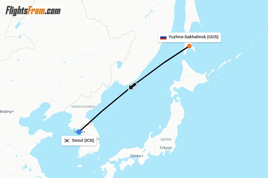 Flights from Yuzhno-Sakhalinsk to Seoul route map