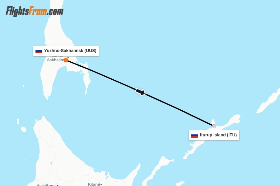 Flights from Yuzhno-Sakhalinsk to Iturup Island route map