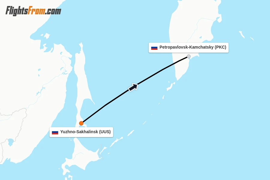 Flights from Yuzhno-Sakhalinsk to Petropavlovsk-Kamchatsky route map