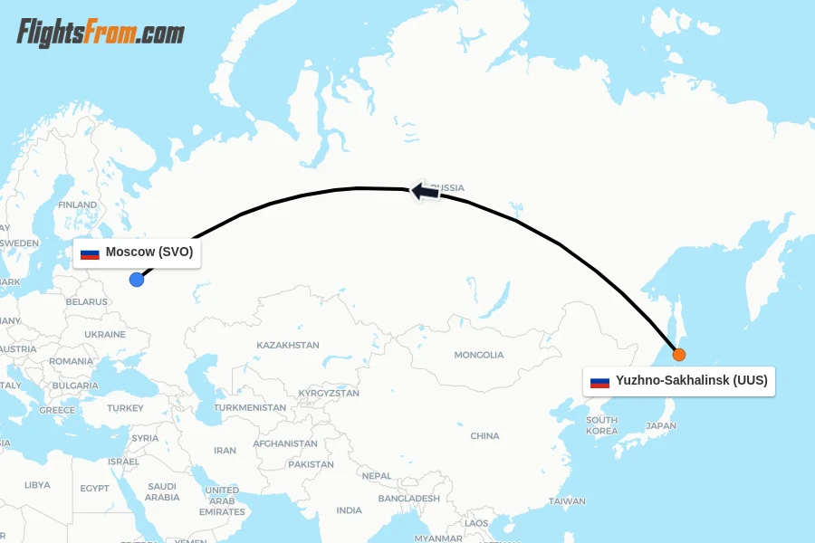 Flights from Yuzhno-Sakhalinsk to Moscow route map