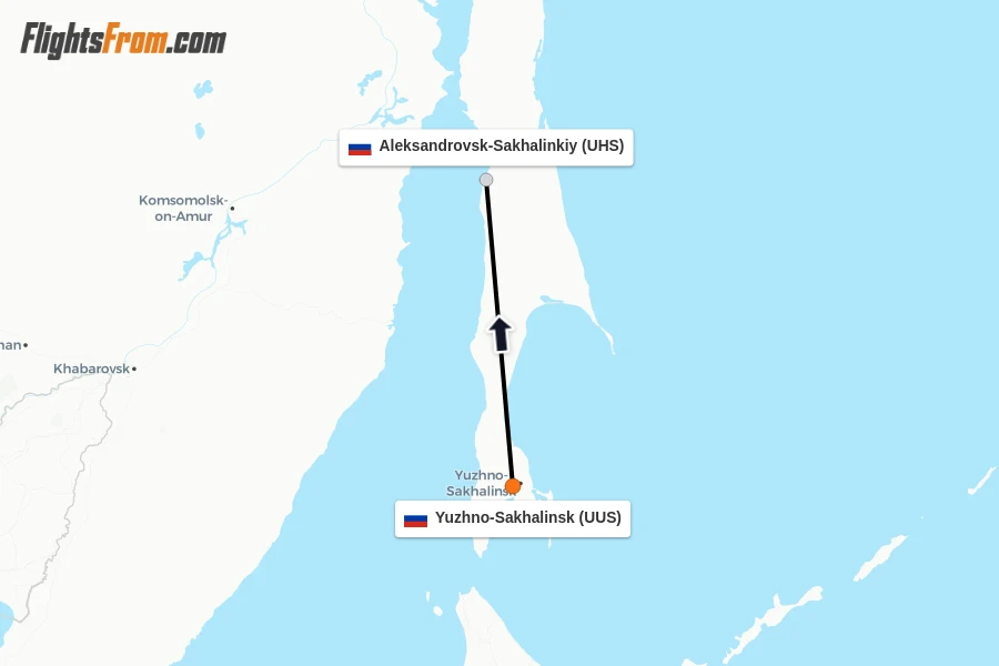 Flights from Yuzhno-Sakhalinsk to Aleksandrovsk-Sakhalinkiy route map