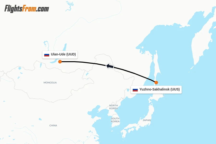 Flights from Yuzhno-Sakhalinsk to Ulan-Ude route map