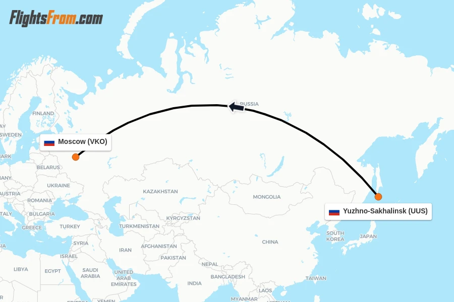 Flights from Yuzhno-Sakhalinsk to Moscow route map