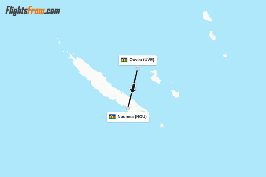 Flights from Ouvea to Noumea route map