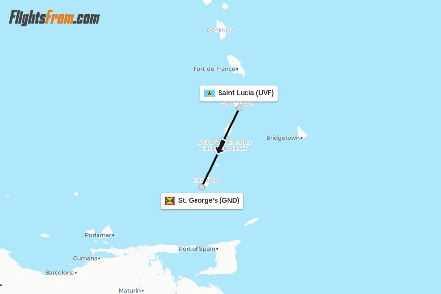 Flights from Saint Lucia to St. George's route map