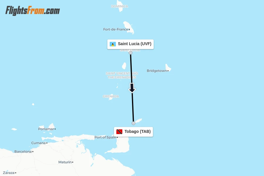 Flights from Saint Lucia to Tobago route map