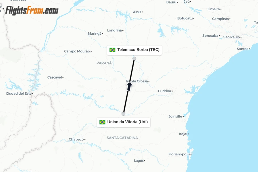 Flights from Uniao da Vitoria to Telemaco Borba route map