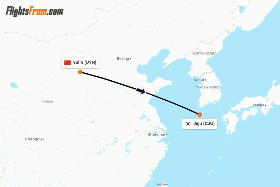 Flights from Yulin to Jeju route map