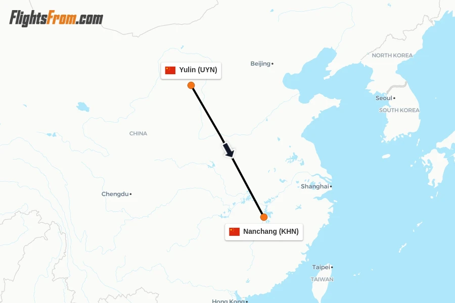 Flights from Yulin to Nanchang route map