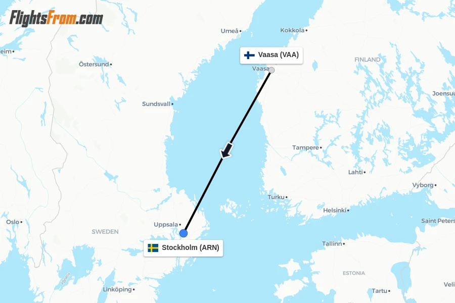 Flights from Vaasa to Stockholm route map
