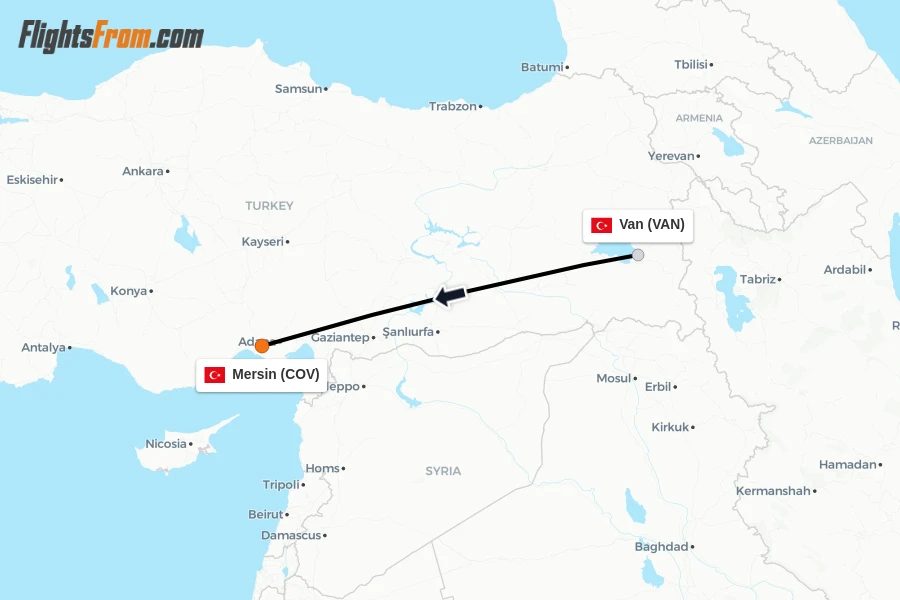 Flights from Van to Mersin route map