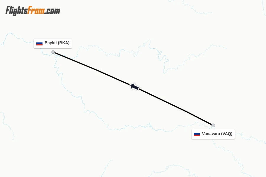 Flights from Vanavara to Baykit route map