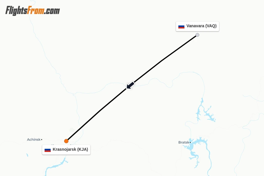 Flights from Vanavara to Krasnojarsk route map